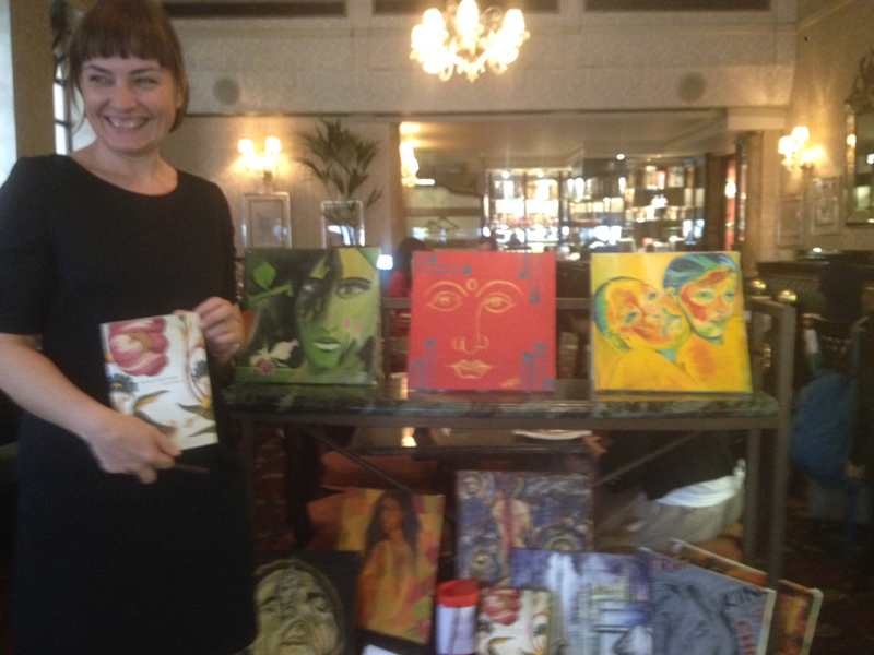 Paintings by IIFA students on display at one of the leading restaurants in London, Richoux in Mayfair. The paintings will be part of the Indian Art Week to be held in London from the 10th until the 17th of June, 2014.